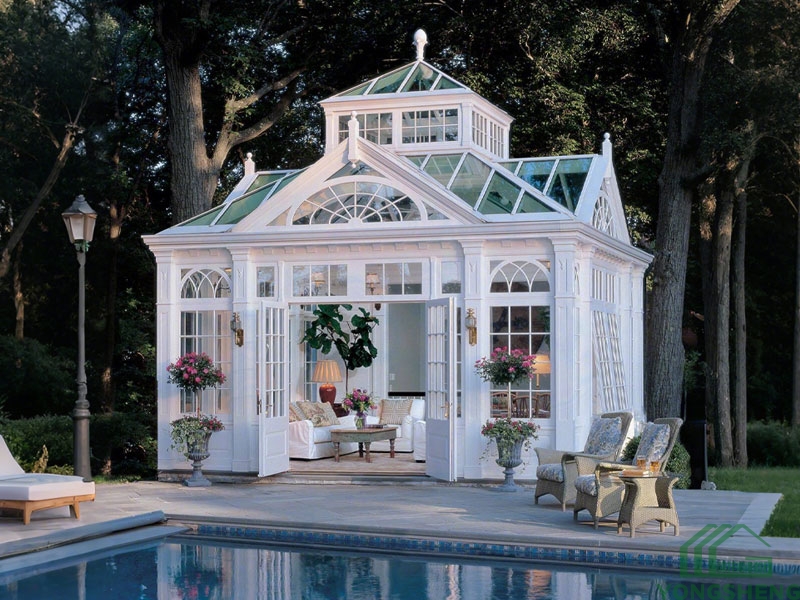 glass greenhouse with swimming pool for sale